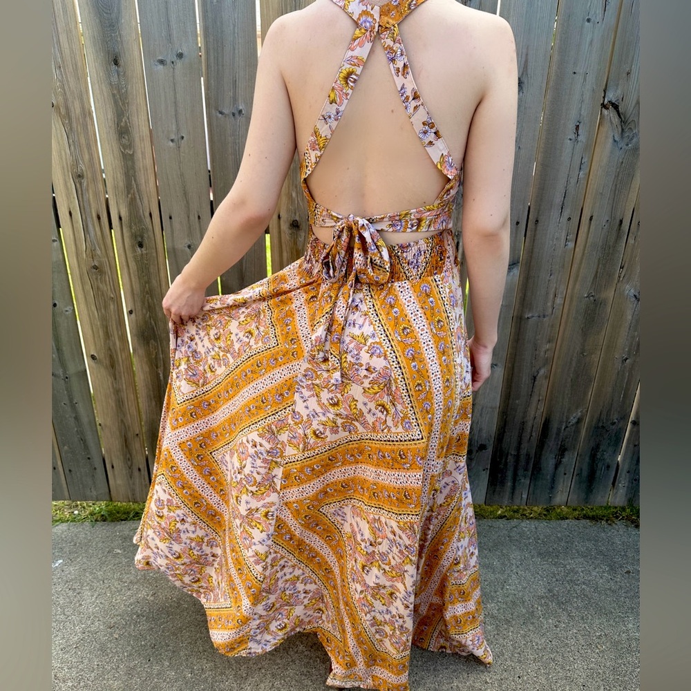 Jaase Golden Floral Maxi Dress